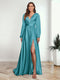 A-Line/Princess V-Neck Long Sleeves FLoor-Length Formal Dresses with Split Side