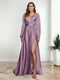 A-Line/Princess V-Neck Long Sleeves FLoor-Length Formal Dresses with Split Side