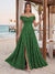 A-Line/Princess Off-the-Shoulder Sleeveless Floor-Length Bridesmaid Dresses With Split Side & Belt