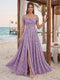 A-Line/Princess Off-the-Shoulder Sleeveless Floor-Length Bridesmaid Dresses With Split Side & Belt