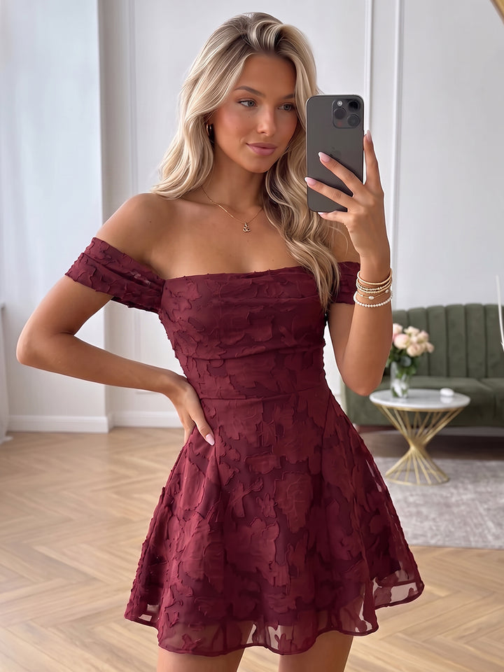 A-Line/Princess Off-the-Shoulder Sleeveless Chiffon Mini Homecoming Dresses with Florals