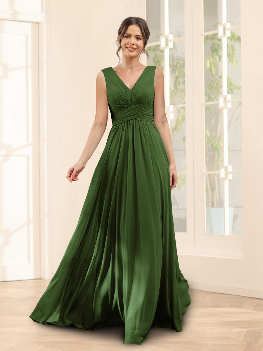 Lavetir Bridesmaid Dresses Green A-Line V-Neck Sleeveless Chiffon With Pockets 2026