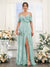 A-Line/Princess V-Neck Spaghetti Straps Floor-Length Chiffon Bridesmaid Dresses with Ruffles