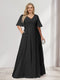 A-Line/Princess V-Neck Half Sleeves Chiffon Plus Size Bridesmaid Dresses with Pockets