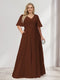 A-Line/Princess V-Neck Half Sleeves Chiffon Plus Size Bridesmaid Dresses with Pockets