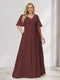 A-Line/Princess V-Neck Half Sleeves Chiffon Plus Size Bridesmaid Dresses with Pockets