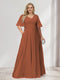 A-Line/Princess V-Neck Half Sleeves Chiffon Plus Size Bridesmaid Dresses with Pockets