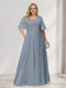 A-Line/Princess V-Neck Half Sleeves Chiffon Plus Size Bridesmaid Dresses with Pockets