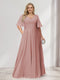 A-Line/Princess V-Neck Half Sleeves Chiffon Plus Size Bridesmaid Dresses with Pockets