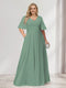 A-Line/Princess V-Neck Half Sleeves Chiffon Plus Size Bridesmaid Dresses with Pockets