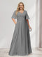A-Line/Princess V-Neck Half Sleeves Chiffon Plus Size Bridesmaid Dresses with Pockets