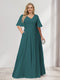 A-Line/Princess V-Neck Half Sleeves Chiffon Plus Size Bridesmaid Dresses with Pockets