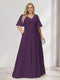 A-Line/Princess V-Neck Half Sleeves Chiffon Plus Size Bridesmaid Dresses with Pockets