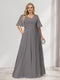 A-Line/Princess V-Neck Half Sleeves Chiffon Plus Size Bridesmaid Dresses with Pockets