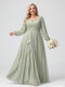 A-Line/Princess V-Neck Long Sleeves Chiffon Ruffles Plus Size Bridesmaid Dresses with Pockets