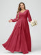 A-Line/Princess V-Neck Long Sleeves Chiffon Ruffles Plus Size Bridesmaid Dresses with Pockets
