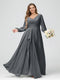 A-Line/Princess V-Neck Long Sleeves Chiffon Ruffles Plus Size Bridesmaid Dresses with Pockets