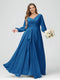 A-Line/Princess V-Neck Long Sleeves Chiffon Ruffles Plus Size Bridesmaid Dresses with Pockets