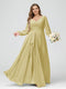A-Line/Princess V-Neck Long Sleeves Chiffon Ruffles Plus Size Bridesmaid Dresses with Pockets