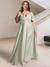 A-Line/Princess V-Neck Short Sleeves Silk Satin Plus Size Bridesmaid Dresses with Pockets