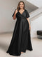 A-Line/Princess V-Neck Short Sleeves Silk Satin Plus Size Bridesmaid Dresses with Pockets