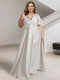 A-Line/Princess V-Neck Short Sleeves Silk Satin Plus Size Bridesmaid Dresses with Pockets