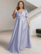 A-Line/Princess V-Neck Short Sleeves Silk Satin Plus Size Bridesmaid Dresses with Pockets