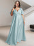 A-Line/Princess V-Neck Short Sleeves Silk Satin Plus Size Bridesmaid Dresses with Pockets