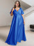A-Line/Princess V-Neck Short Sleeves Silk Satin Plus Size Bridesmaid Dresses with Pockets
