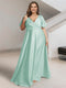 A-Line/Princess V-Neck Short Sleeves Silk Satin Plus Size Bridesmaid Dresses with Pockets