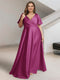 A-Line/Princess V-Neck Short Sleeves Silk Satin Plus Size Bridesmaid Dresses with Pockets