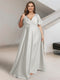 A-Line/Princess V-Neck Short Sleeves Silk Satin Plus Size Bridesmaid Dresses with Pockets