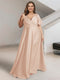 A-Line/Princess V-Neck Short Sleeves Silk Satin Plus Size Bridesmaid Dresses with Pockets