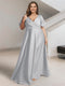 A-Line/Princess V-Neck Short Sleeves Silk Satin Plus Size Bridesmaid Dresses with Pockets