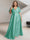 A-Line/Princess V-Neck Short Sleeves Silk Satin Plus Size Bridesmaid Dresses with Pockets