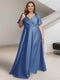 A-Line/Princess V-Neck Short Sleeves Silk Satin Plus Size Bridesmaid Dresses with Pockets