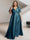 A-Line/Princess V-Neck Short Sleeves Silk Satin Plus Size Bridesmaid Dresses with Pockets