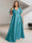 A-Line/Princess V-Neck Short Sleeves Silk Satin Plus Size Bridesmaid Dresses with Pockets