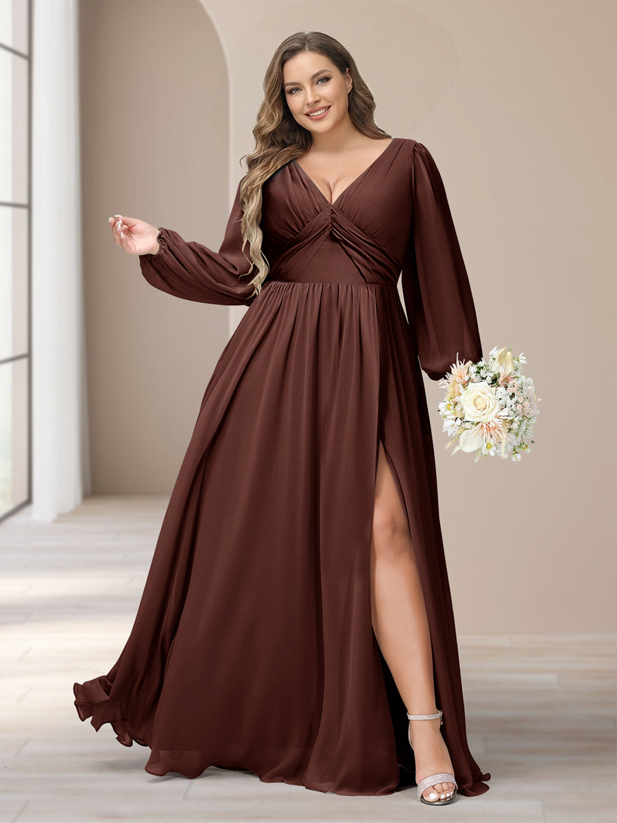 Lavetir Plus Size Bridesmaid Dresses Online with Long Sleeves Brown 2026