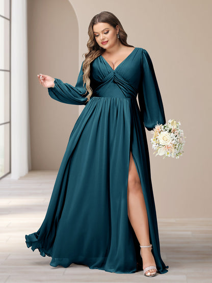 Purple Aqua Green Bridesmaid Dresses A-Line/Princess V-Neck Long