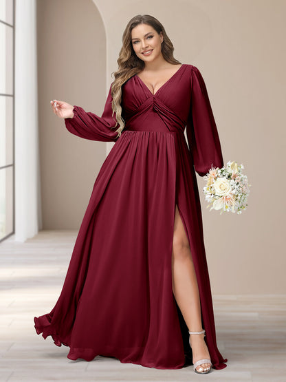 wine long sleeve bridesmaid dresses Amazon.com: Monkidoll Women's V-Neck Bridesmaid Dresses Long Sleeve Chiffon Faux-Wrap Formal Dress with Slit Burgundy : Clothing, Shoes & Jewelry