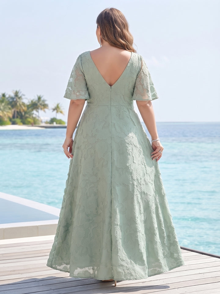 A-Line/Princess V-Neck Half Sleeves Chiffon Plus Size Bridesmaid Dresses with Pockets
