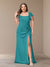 Sheath/Column Short Sleeves Chiffon Plus Size Bridesmaid Dresses with Split Side