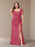 Sheath/Column Short Sleeves Chiffon Plus Size Bridesmaid Dresses with Split Side