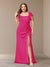 Sheath/Column Short Sleeves Chiffon Plus Size Bridesmaid Dresses with Split Side