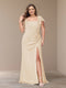 Sheath/Column Short Sleeves Chiffon Plus Size Bridesmaid Dresses with Split Side