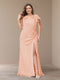 Sheath/Column Short Sleeves Chiffon Plus Size Bridesmaid Dresses with Split Side