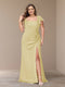 Sheath/Column Short Sleeves Chiffon Plus Size Bridesmaid Dresses with Split Side
