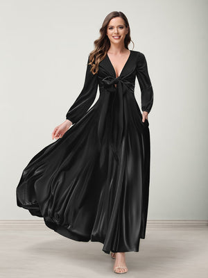 A-Line/Princess V-Neck Long Sleeves Bridesmaid Dresses with Pockets