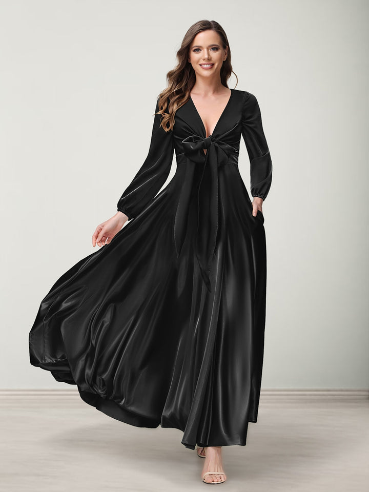 A-Line/Princess V-Neck Long Sleeves Bridesmaid Dresses with Pockets